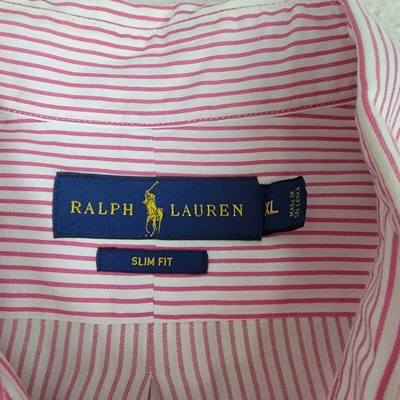 Ralph Lauren Mens XL Pink White Striped Slim Fit Long Sleeve Button Down Shirt - Picture 5 of 10